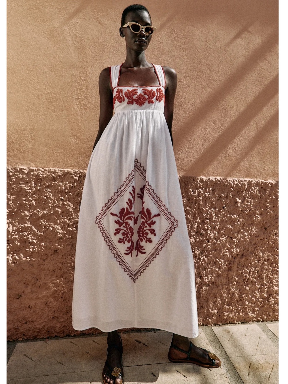 Zara EMBROIDERED TEXTURED MIDI DRESS